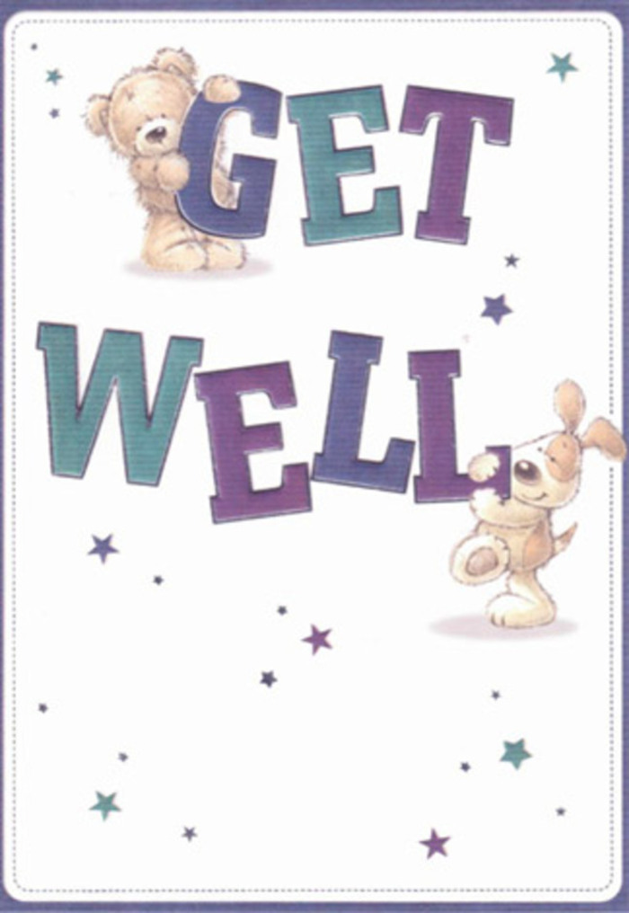 In this charming get well card, a celebration of gentle encouragement springs to life-an offering well-suited to the compassionate heart of Knightsbridge. The illustration is anchored by an amiable bear and an eager puppy, whose playful spirits seem to scatter good wishes as easily as stars dance over neighboring Belgrave Square. Around them, whimsical bursts of light-tiny stars in periwinkle, blue, and amethyst-invite positivity to every corner of the scene. The confident typography, shaded in uplifting purples and aquas, grounds the design in friendly reassurance reminiscent of the welcoming storefronts and flower displays along Brompton Road. Subtle textures in the artwork evoke tactile sensations: the bear's fluffy fur, the puppy's velvety ears, as if you might reach out and feel them-a sensory delight akin to unwrapping a luxurious bouquet from a skilled local florist. Imagine this card accompanying a fresh bouquet from Flowers Knightsbridge, its mood light and airy, the combined gesture radiating optimism and heartfelt support to anyone in need of recovery. Together, the expressive illustrations and celebratory strokes flood the senses with comfort and cheer, capturing the essence of community spirit found throughout SW1X.